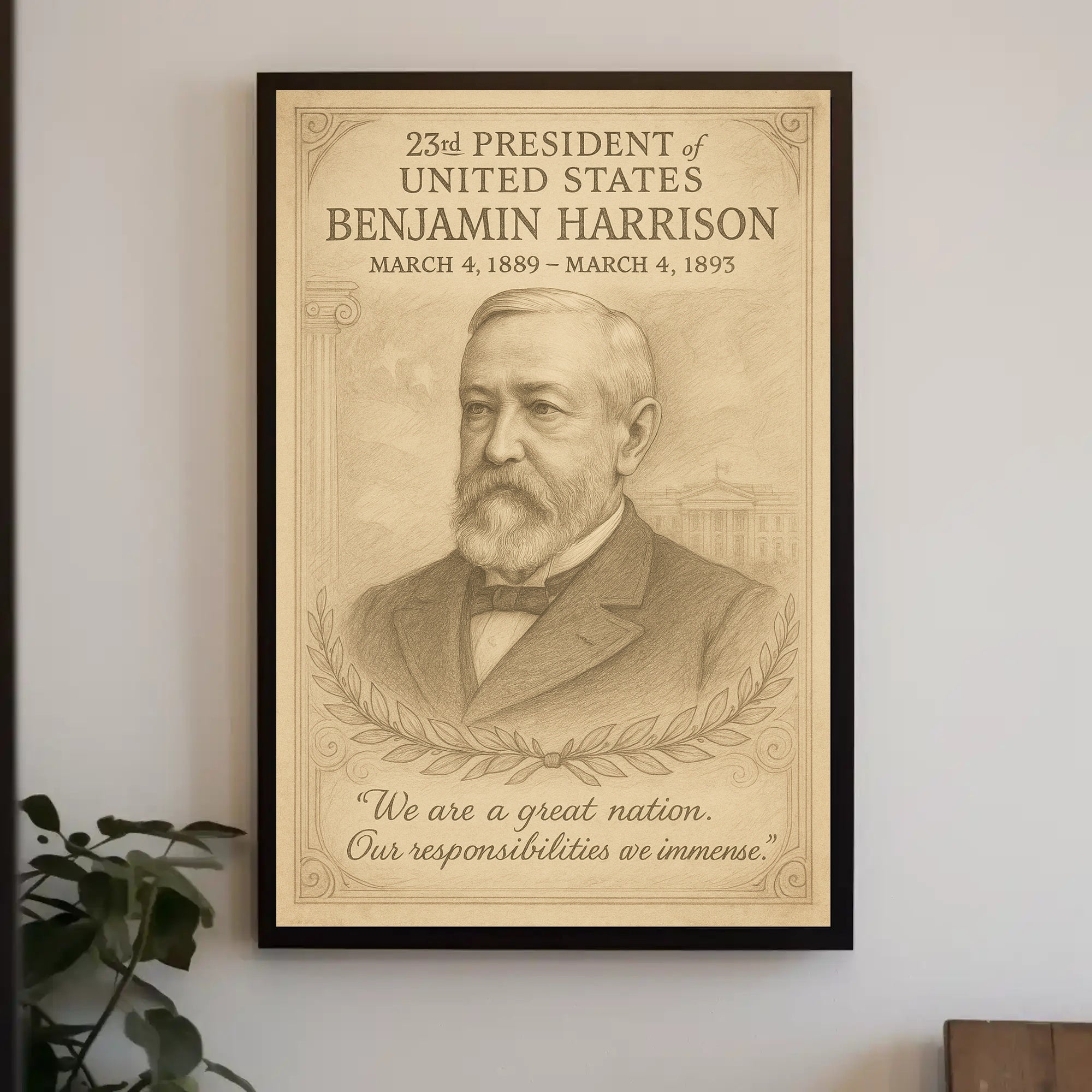 Benjamin Harrison 23rd President Sketch Poster Art Print Decor PosterGoat