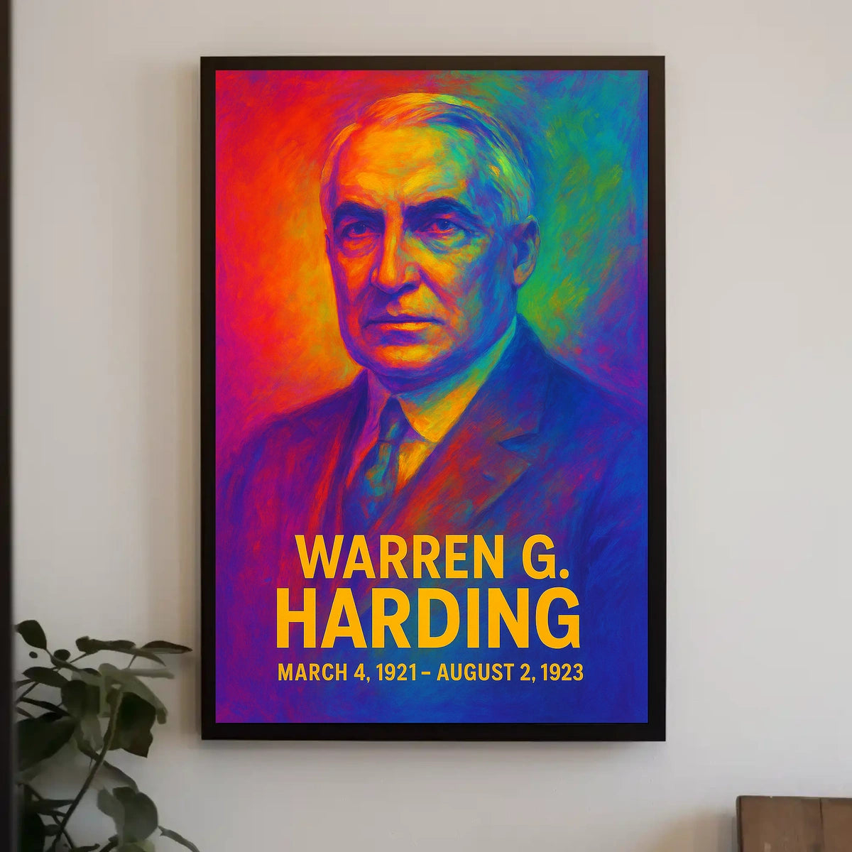Warren G. Harding 29th President of the United States Neon Gradient Overlay Poster