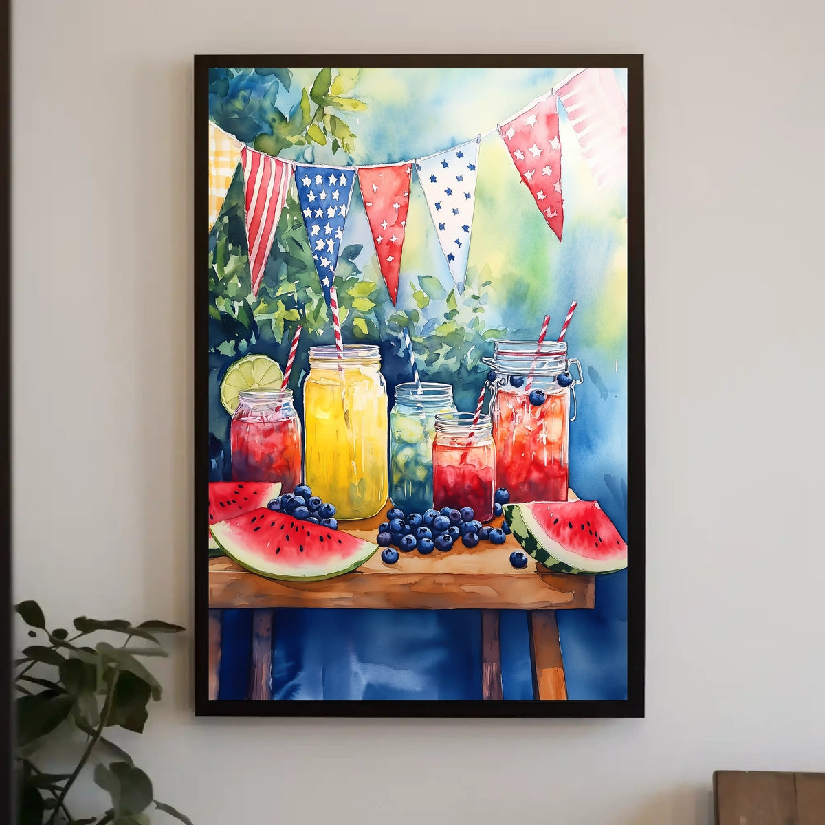 Bright Lemonade Stand Watercolor Scene 18x24 Poster