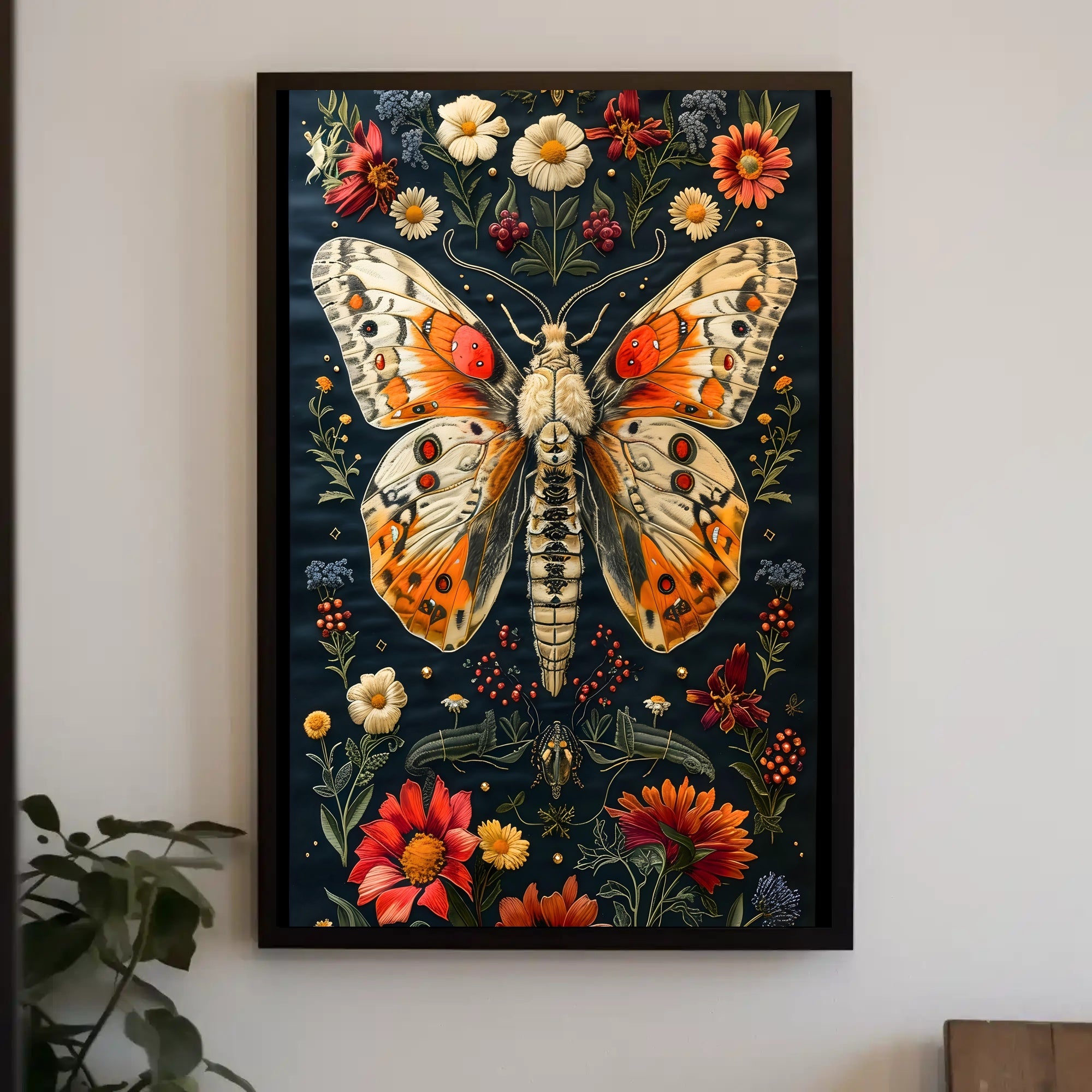 Vibrant Butterfly and Botanicals Artistic Poster