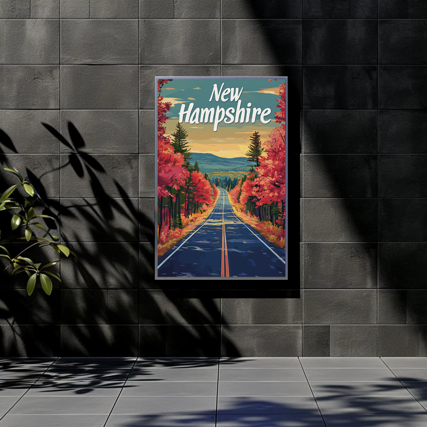 New Hampshire Autumn Road Vintage Poster