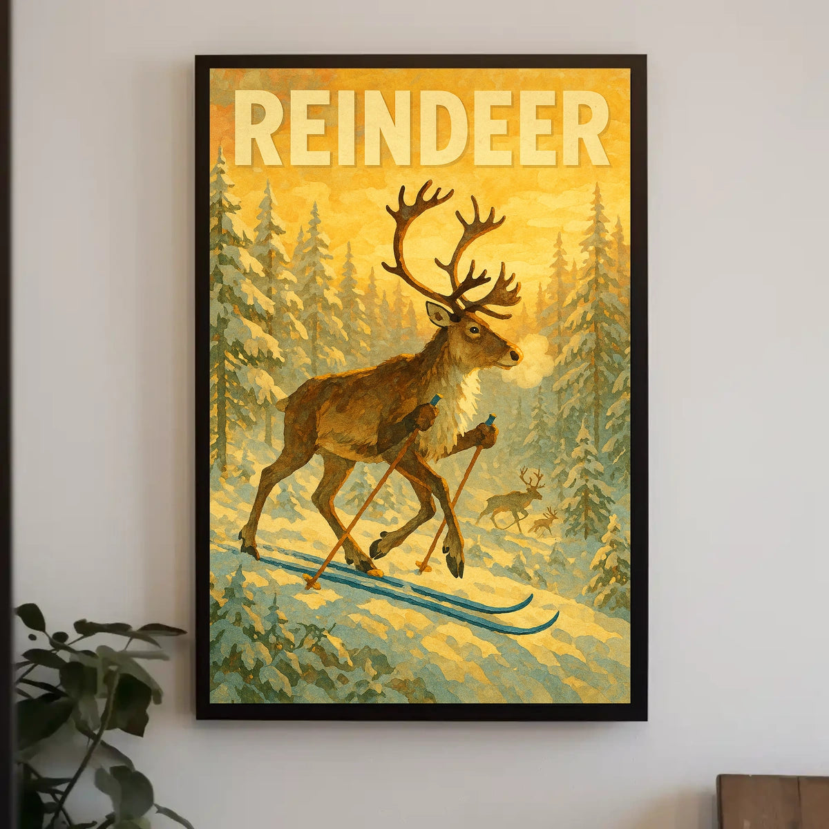 Reindeer On Skis Poster