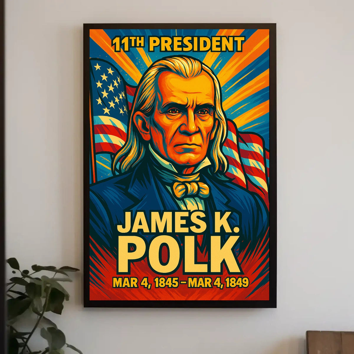 James K. Polk 11th President of the United States Colorful Comic Book Style Poster
