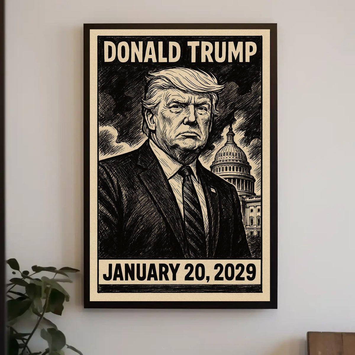 Donald Trump 47th President of the United States B & W Comic Sketch Poster