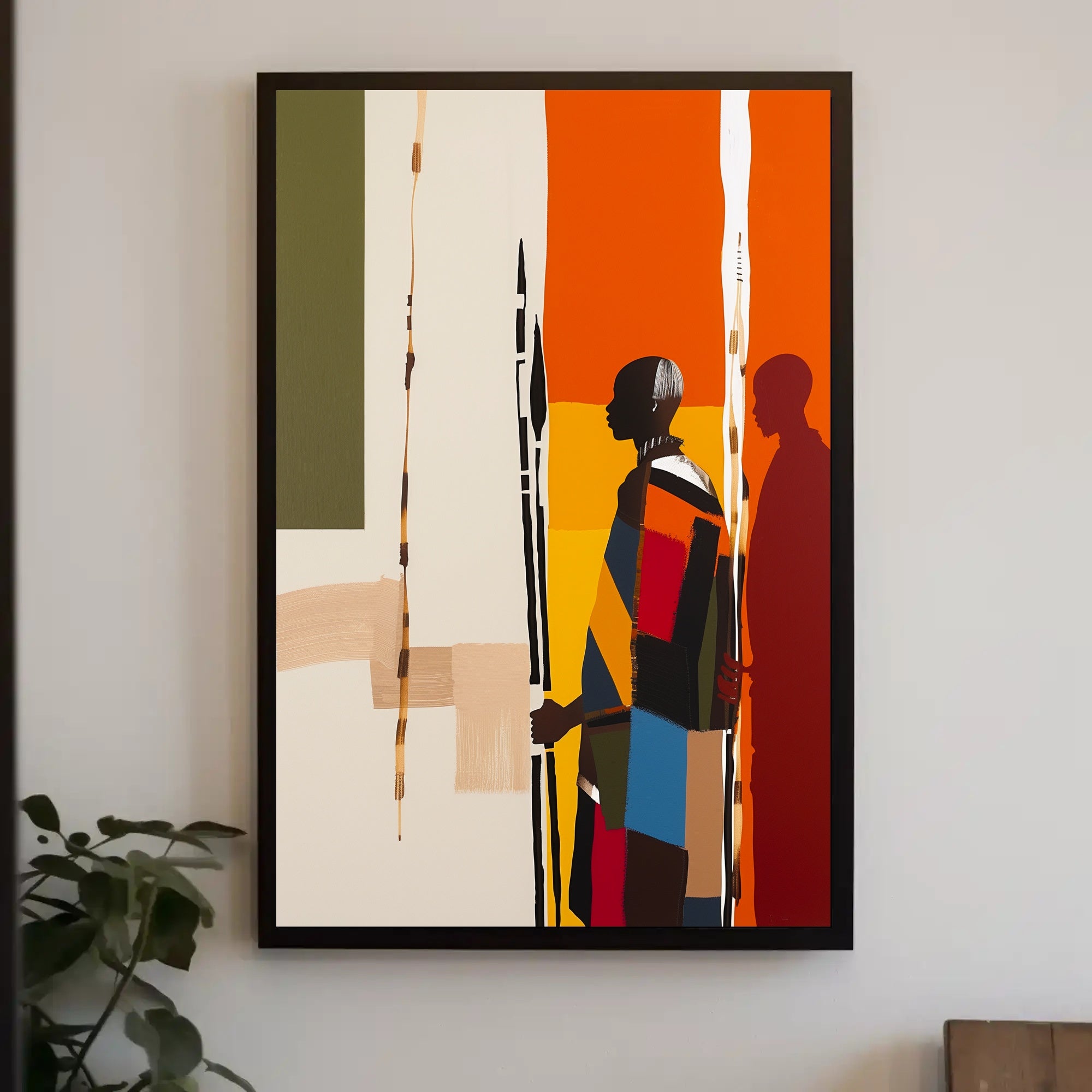 African Cultural Silhouettes Modern Abstract Artistic Poster