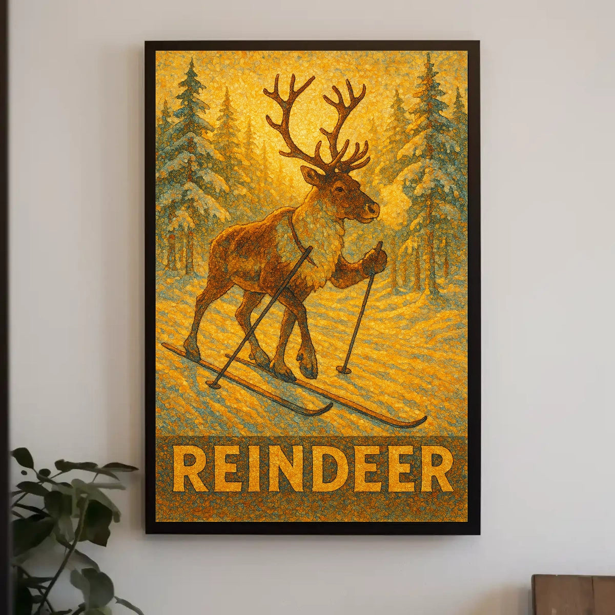 Reindeer On Skis Poster