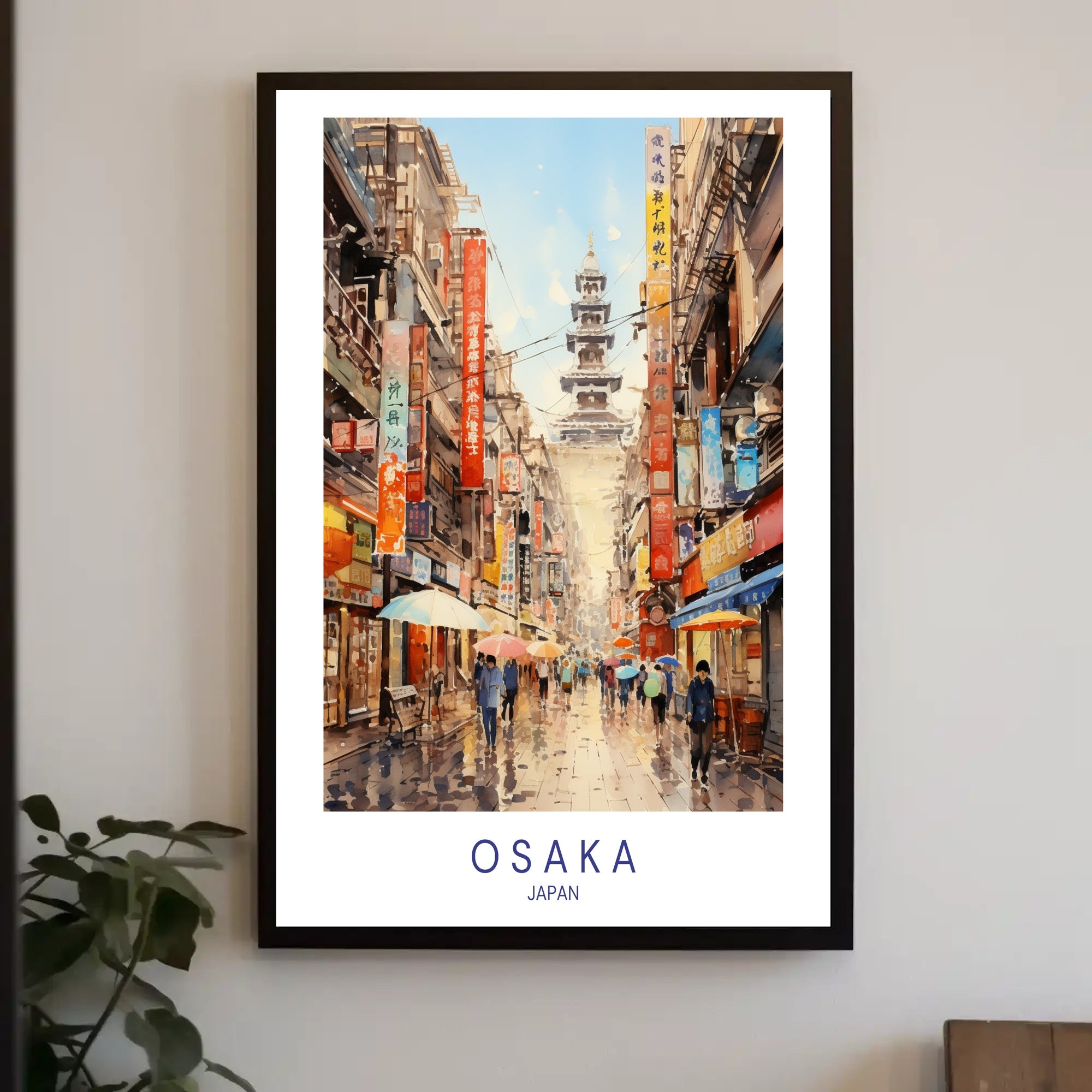 Osaka Rainy Day Vibrant Cityscape Urban or Cityscape Poster PosterGoat