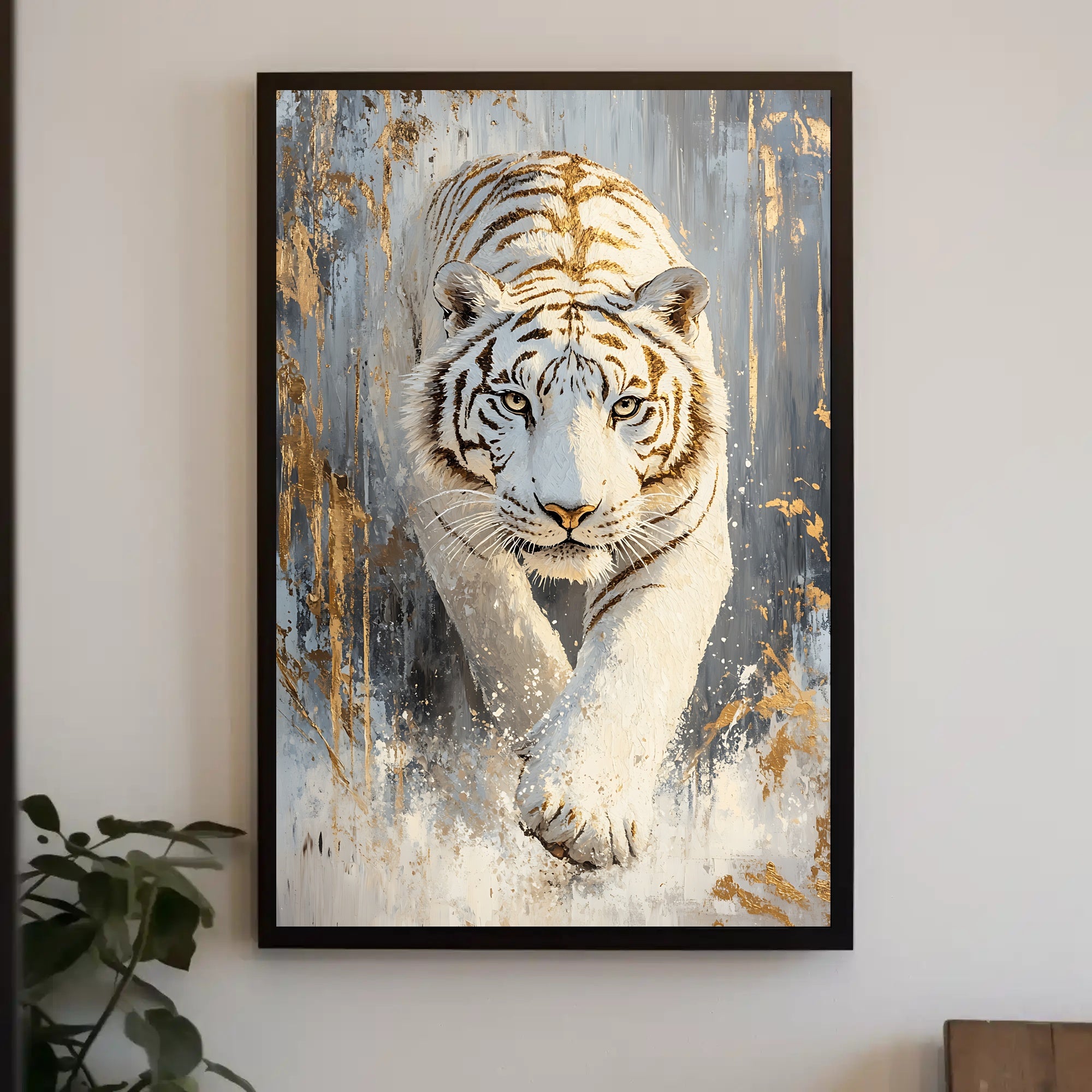 Majestic White Tiger in Motion Animal Poster