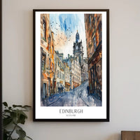 Edinburgh Street Scene in Watercolor Travel Poster PosterGoat