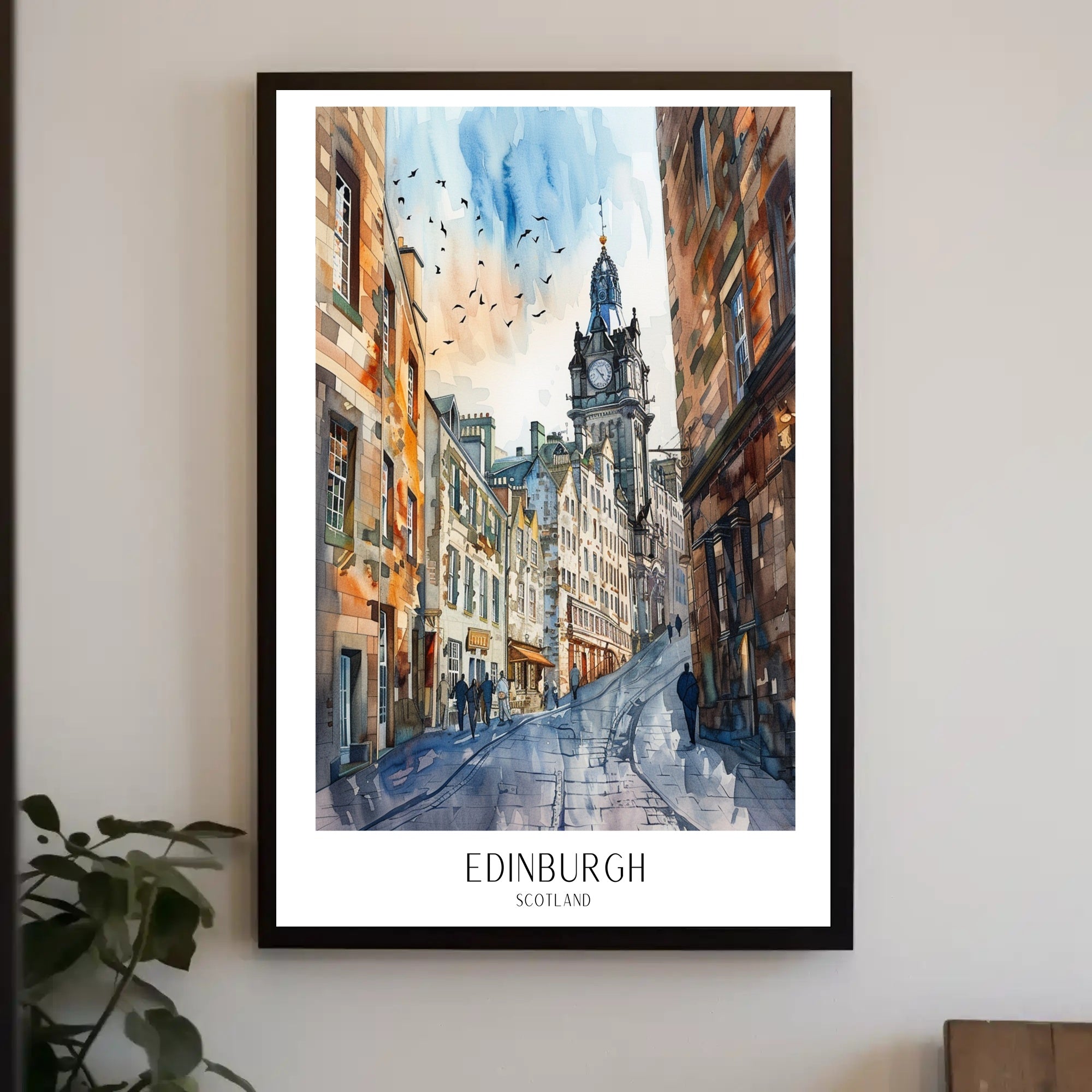 Edinburgh Street Scene in Watercolor Travel Poster PosterGoat