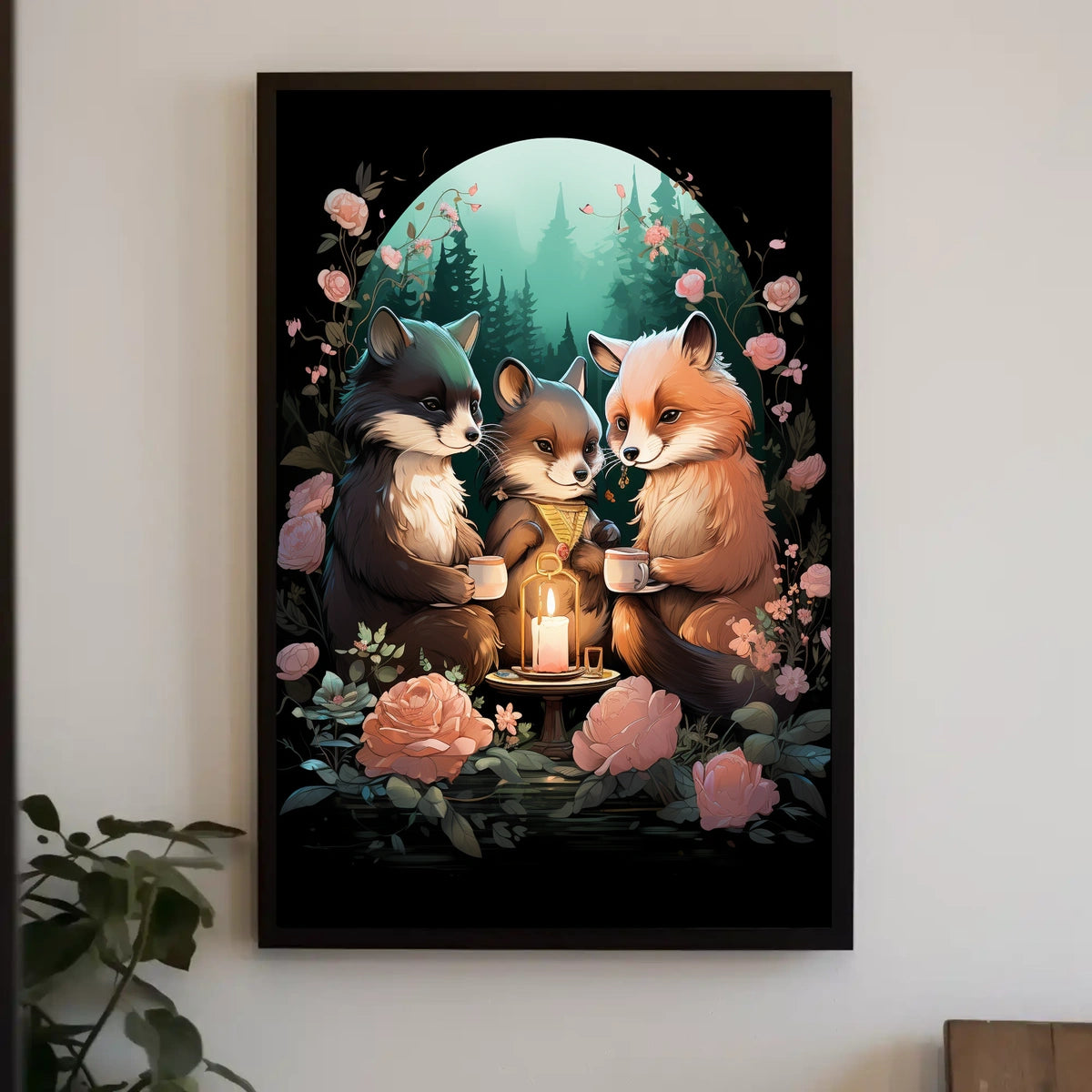 Enchanted Woodland Animals Under Moonlit Gathering