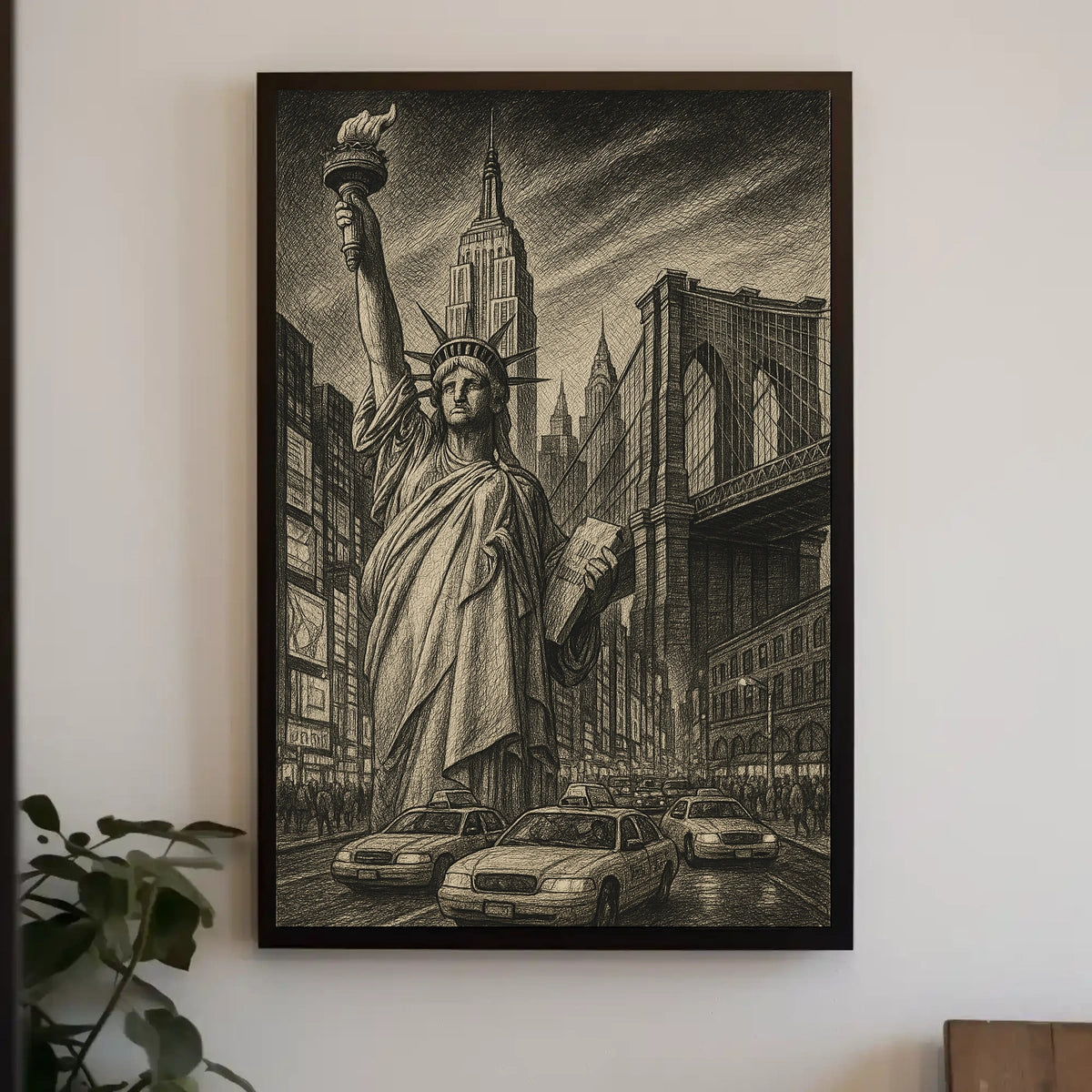 New York City Iconic Landmarks Poster Vintage Wall Art
