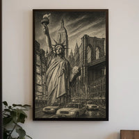 New York City Iconic Landmarks Poster Vintage Wall Art