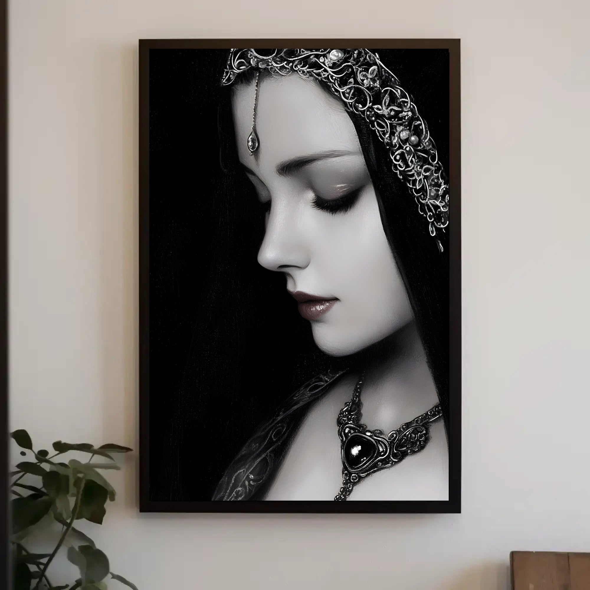 Medieval Elegance: Woman with Silver Jewelry Fantasy Poster PosterGoat