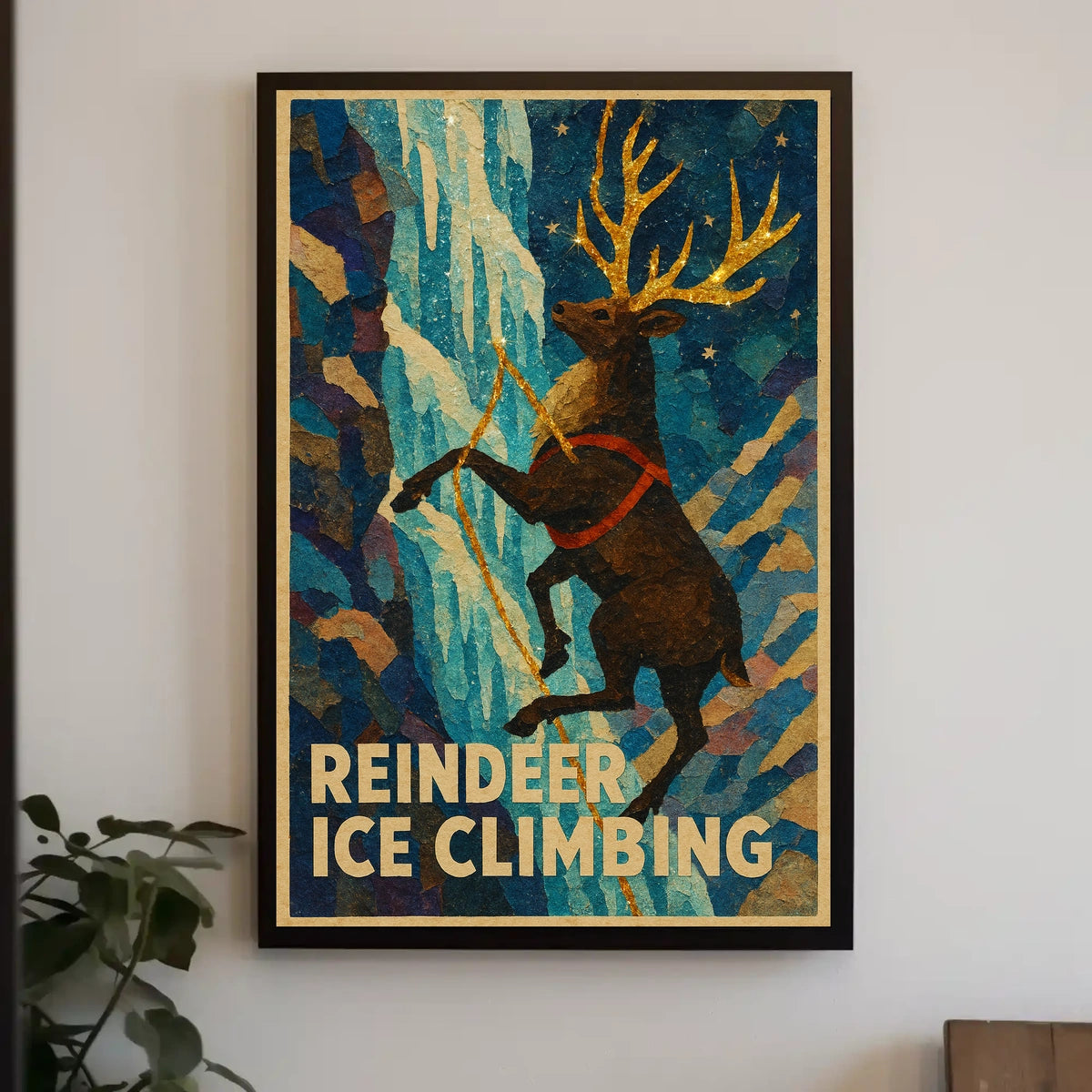 Reindeer Ice Climbing Adventure Fantasy Poster
