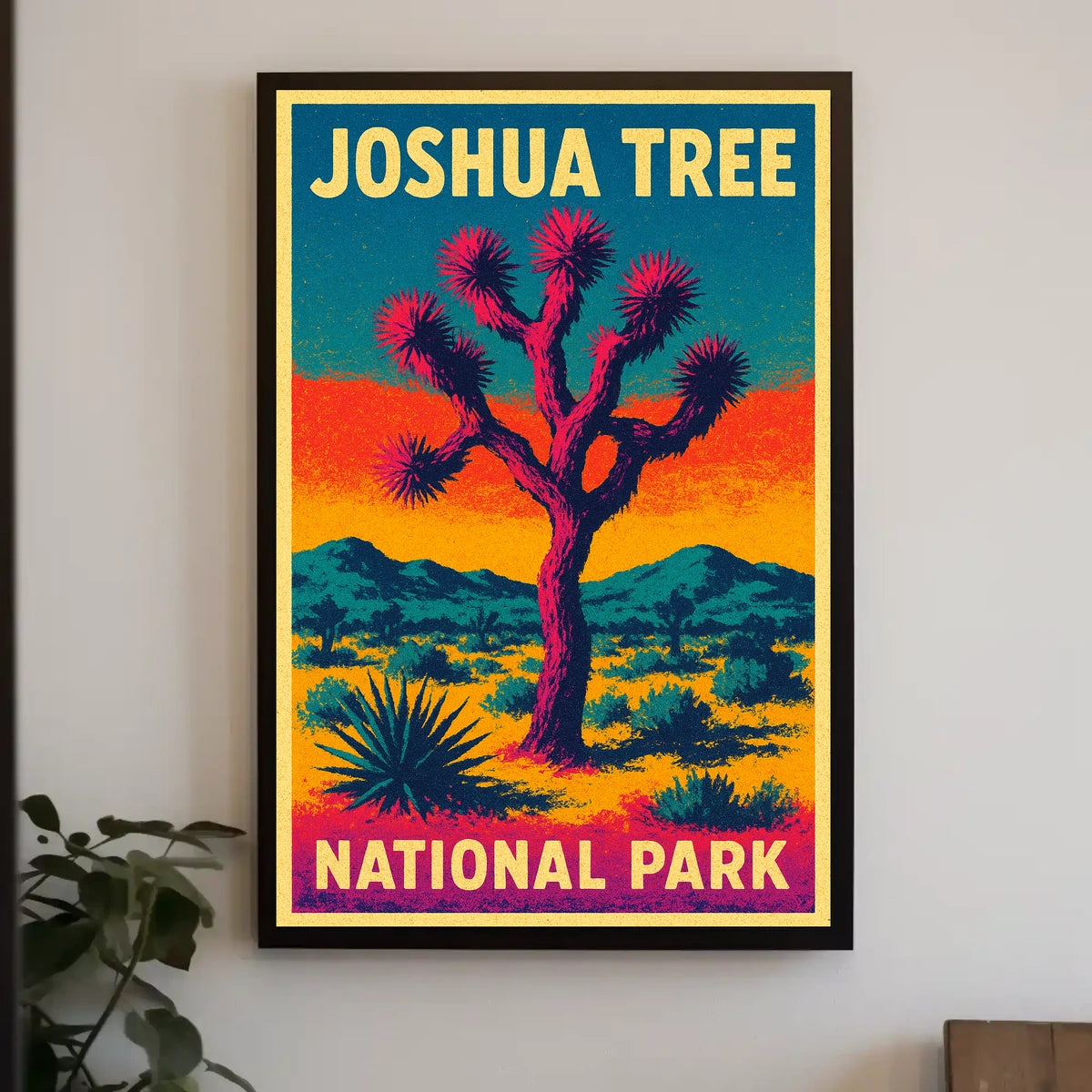Joshua Tree Desert Sunset Retro Art Adventure Travel Bold Colorful Nightscape Classic Poster