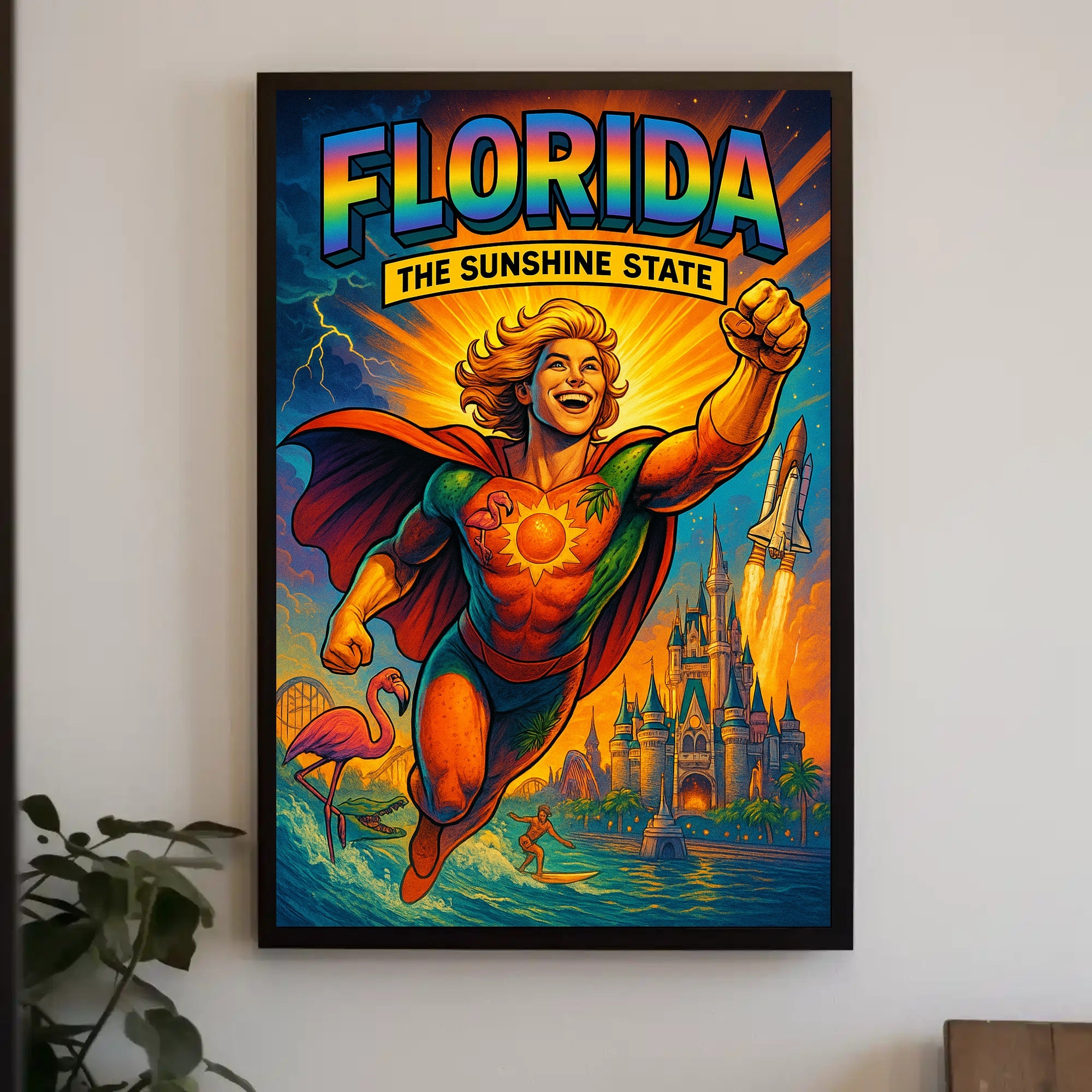 Florida Sunshine State Superhero Adventure Travel Poster