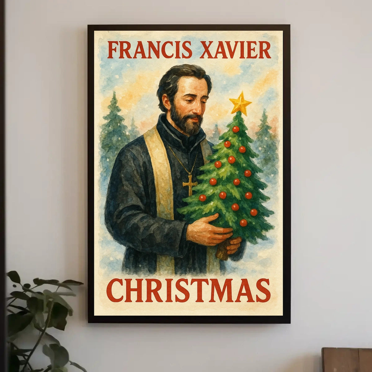 Francis Xavier's Festive Scene with Evergreen Trees - Historical or Presidential Poster