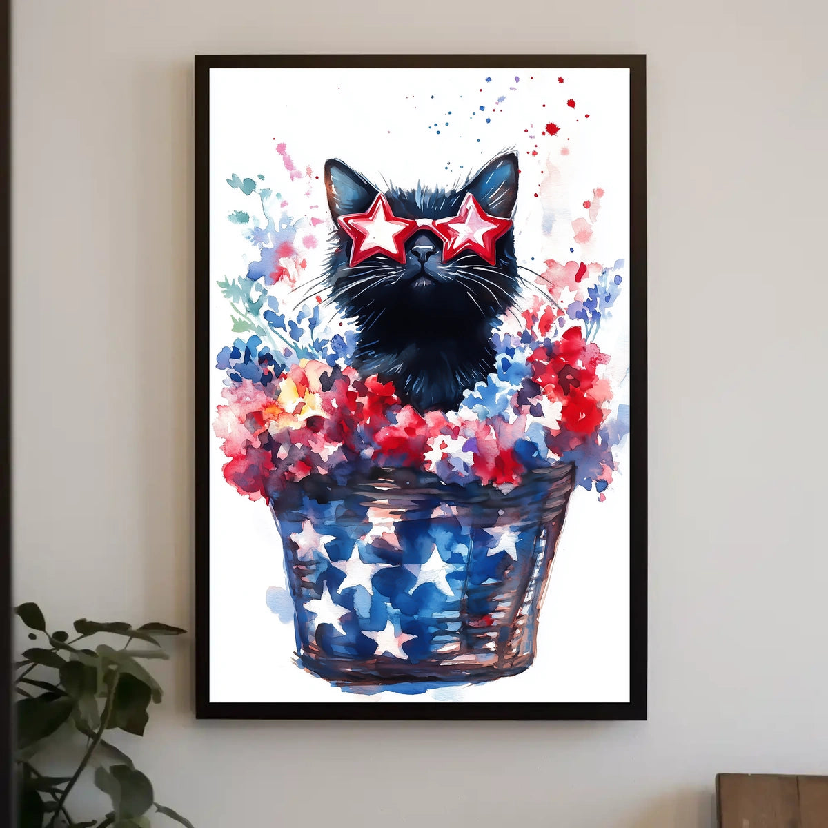 Black Cat With Star Shaped Sunglasses American Poster