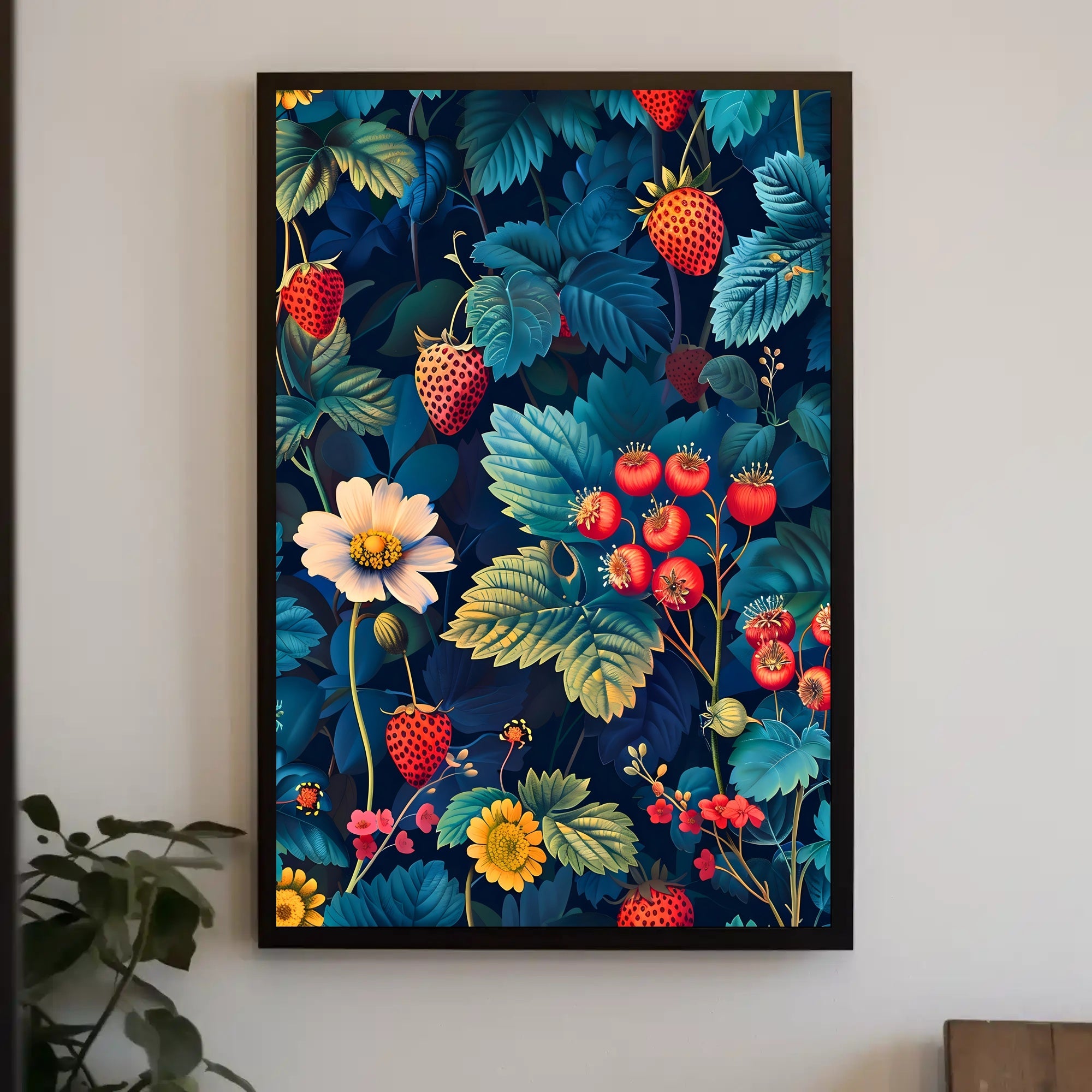 Botanical Strawberry Art Print: Abstract or Artistic Poster