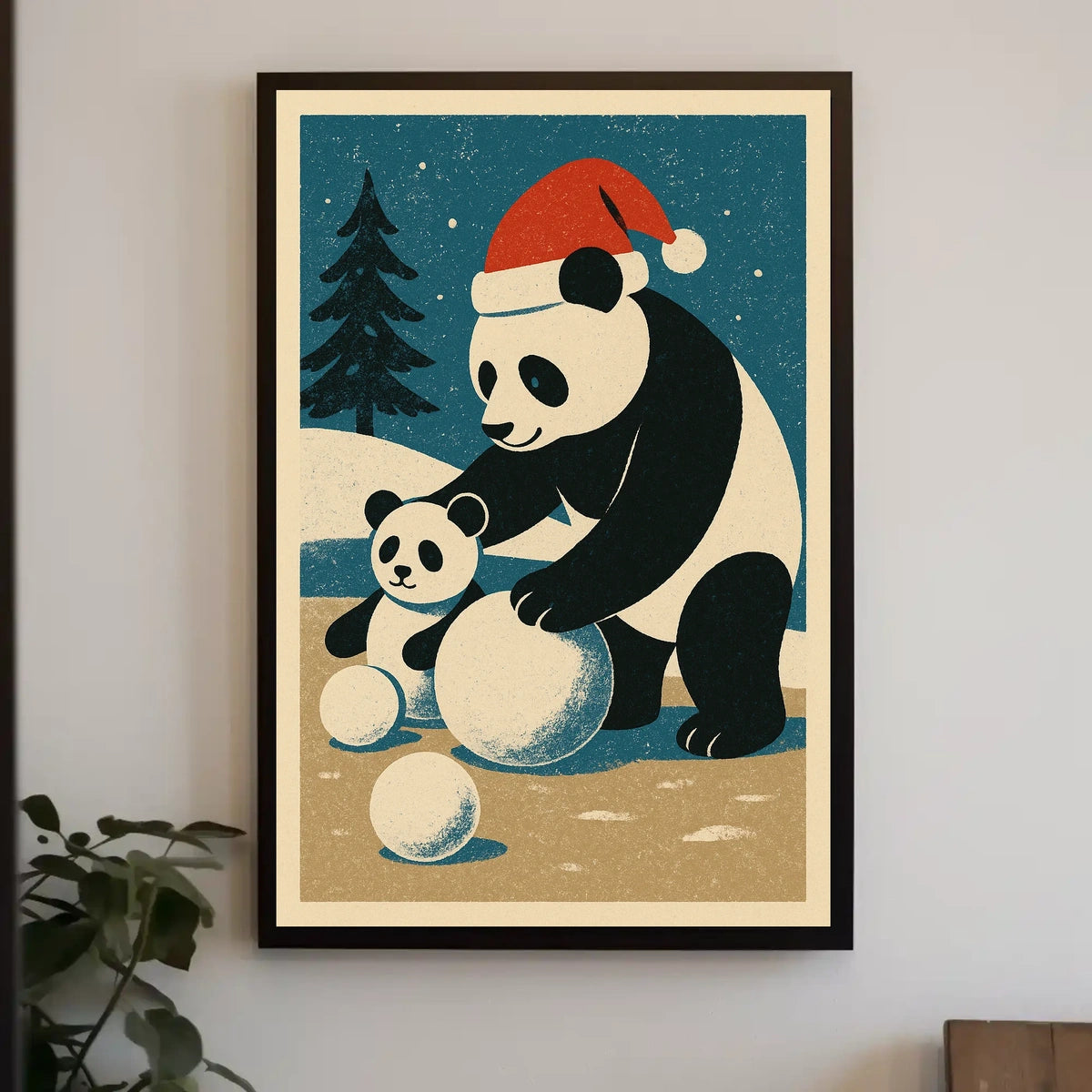 Pandas Winter Scene Poster