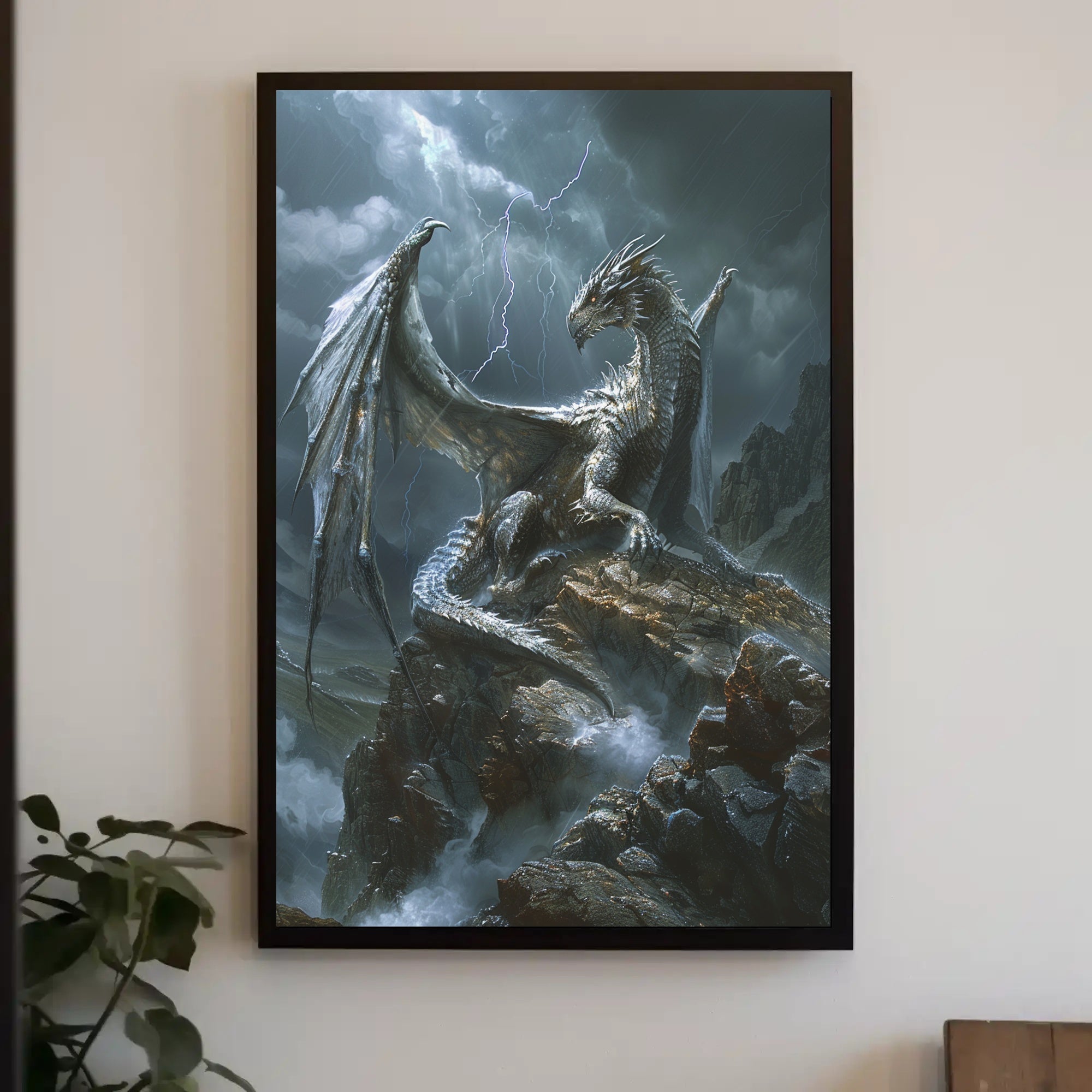 Majestic Silver Dragon Fantasy Mythology Poster PosterGoat