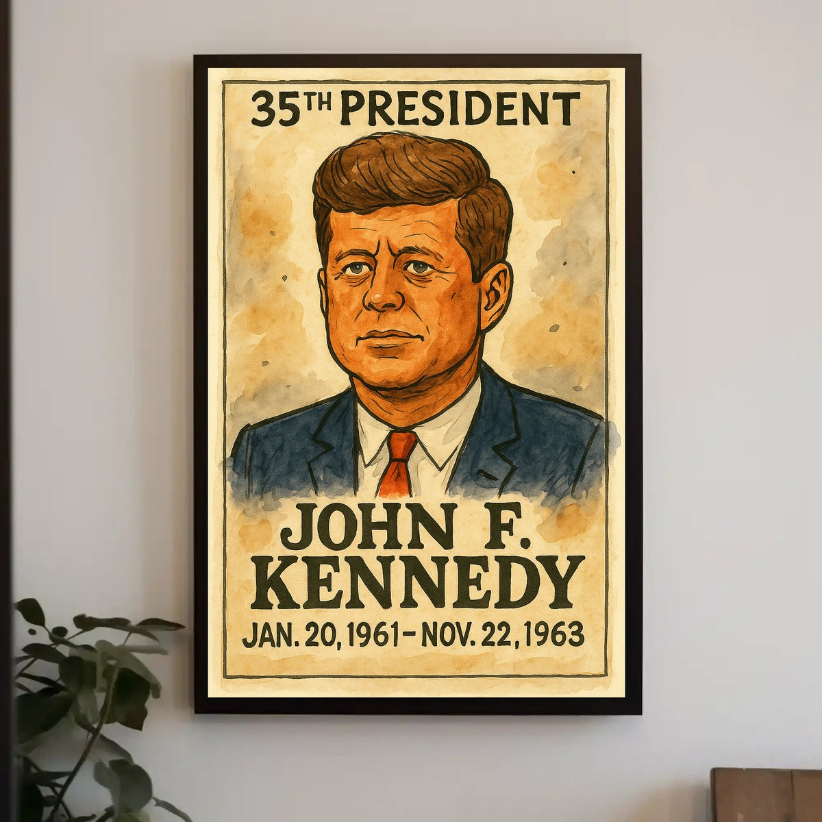 John F. Kennedy 35th President of the United States Exaggerated Cartoon Sketch Poster