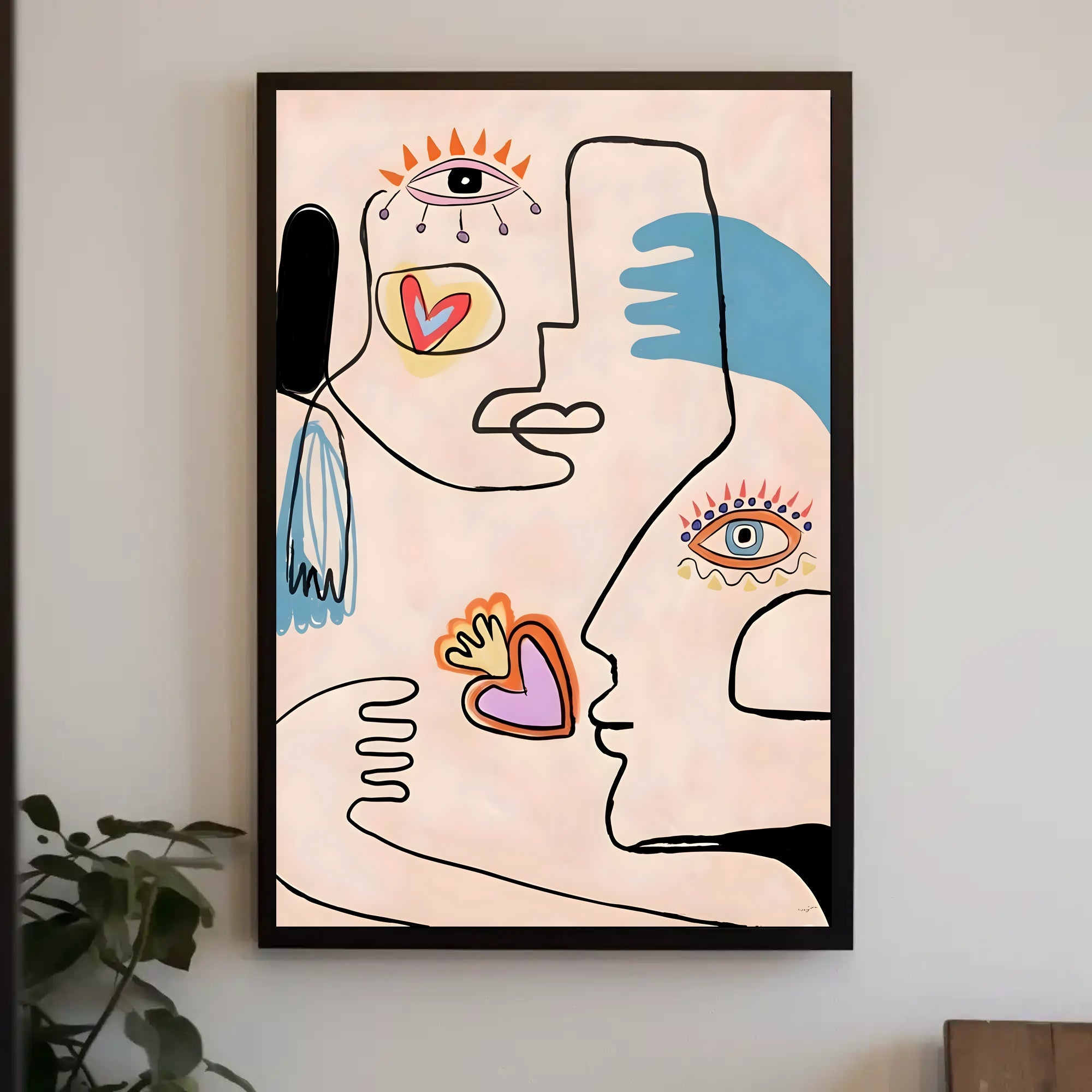 Abstract Faces And Hearts Poster Modern Art Print