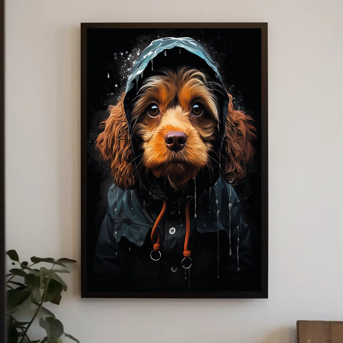 Dog in Raincoat: Heartwarming Photorealistic Poster