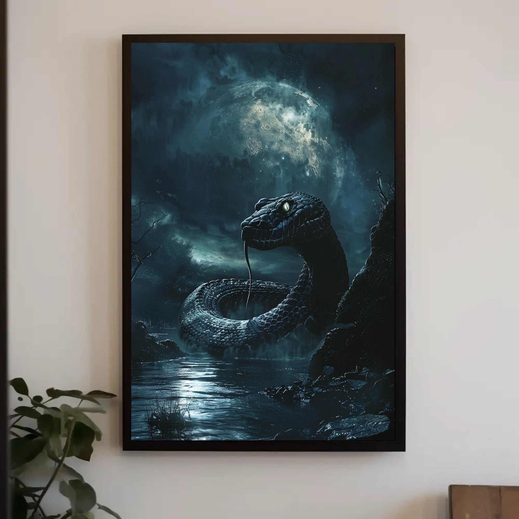 Mystical Snake Under Full Moon Fantasy or Mythology Poster PosterGoat
