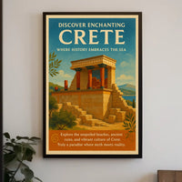 Crete Ancient Ruins Vintage Illustration Travel Poster