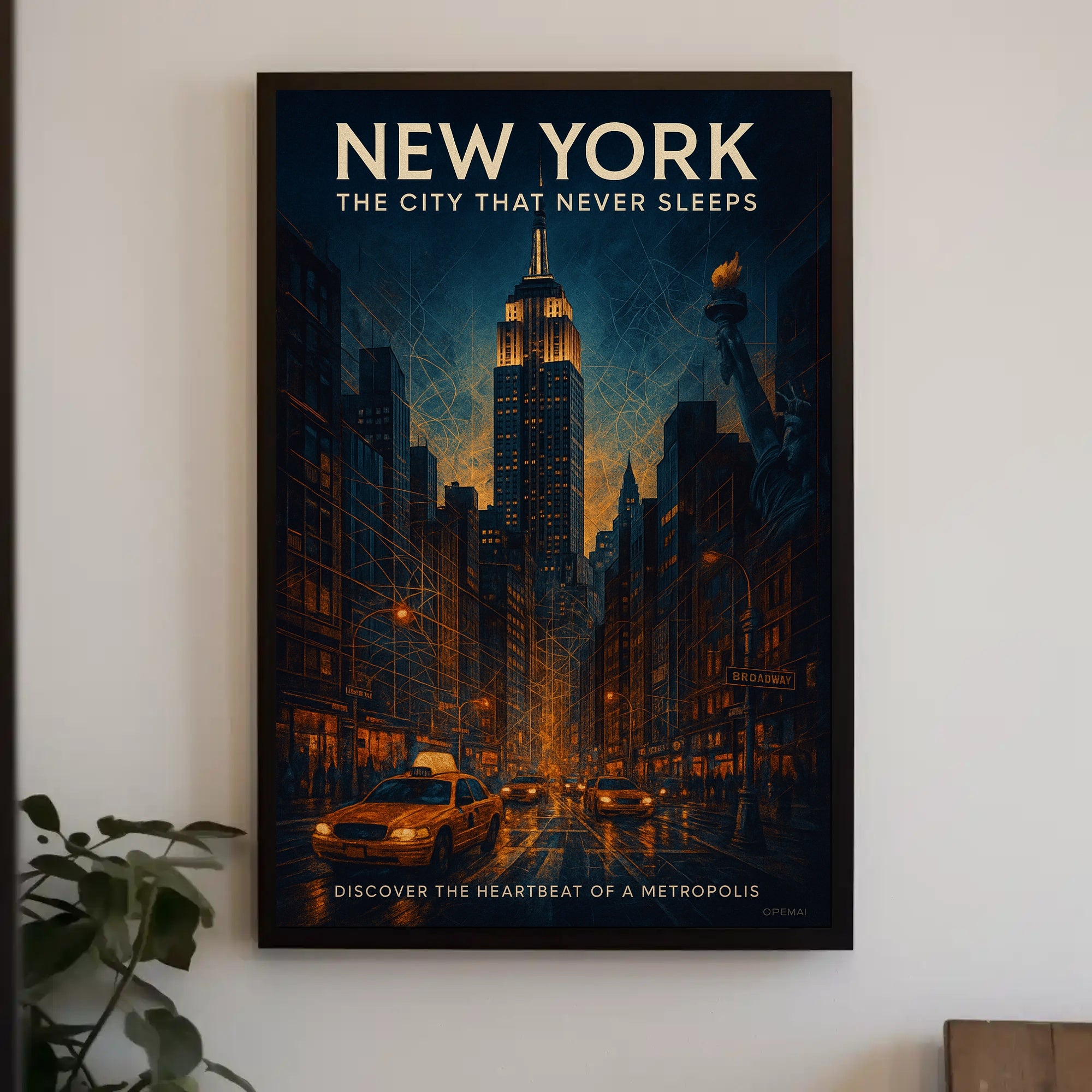 New York City Lights Vintage Urban Cityscape Poster