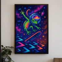 Cosmic Skateboarding Gecko Poster