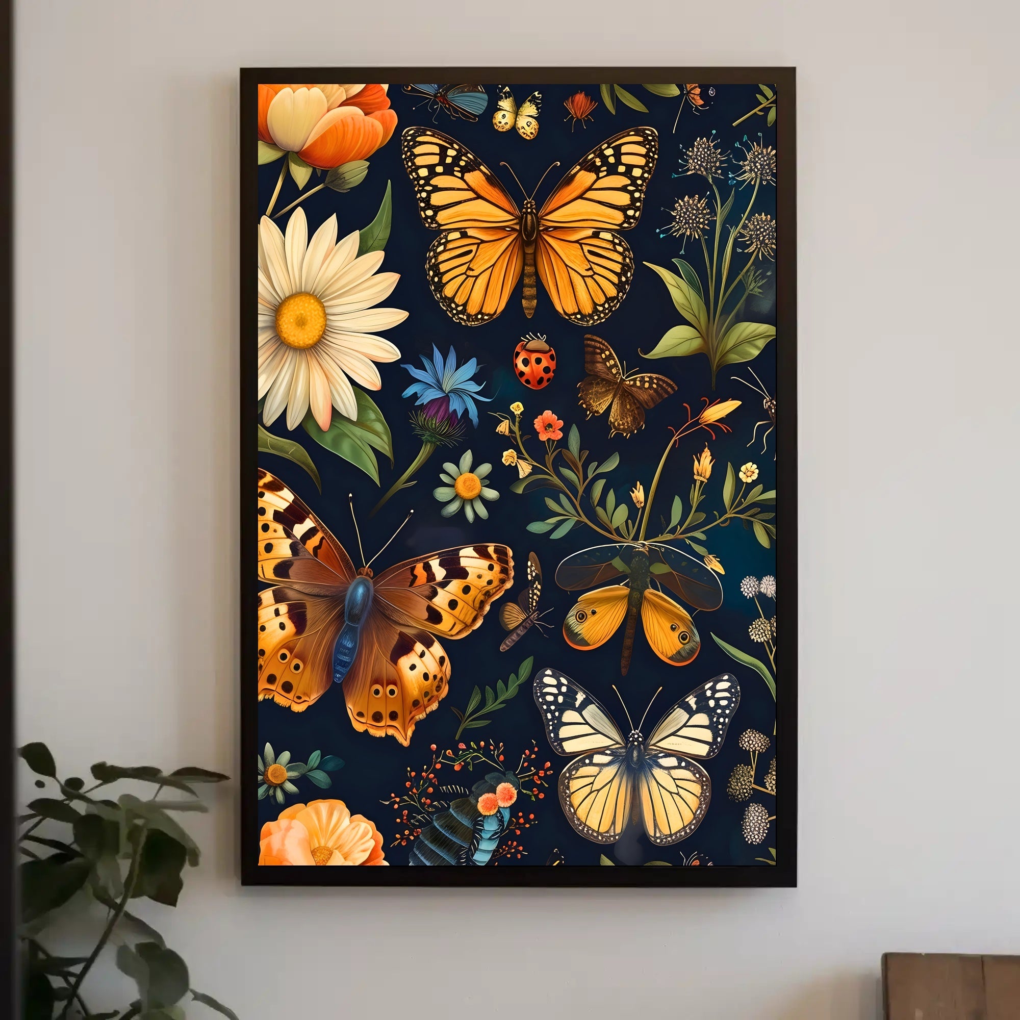 Colorful Nature Art: Butterfly and Flower Animal Poster