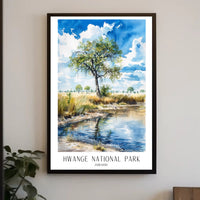Hwange National Park Safari Landscape Watercolor National Park Poster PosterGoat