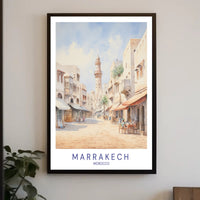 Scenic Marrakech Street Watercolor Travel Poster PosterGoat