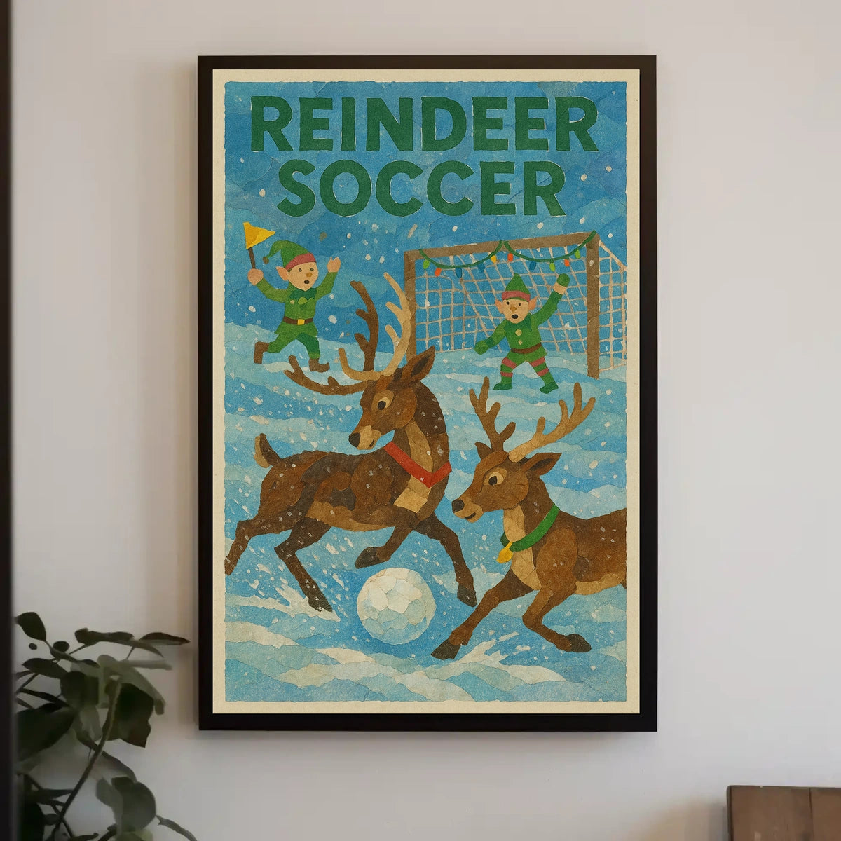 Reindeer Soccer Festive Fantasy Art Poster