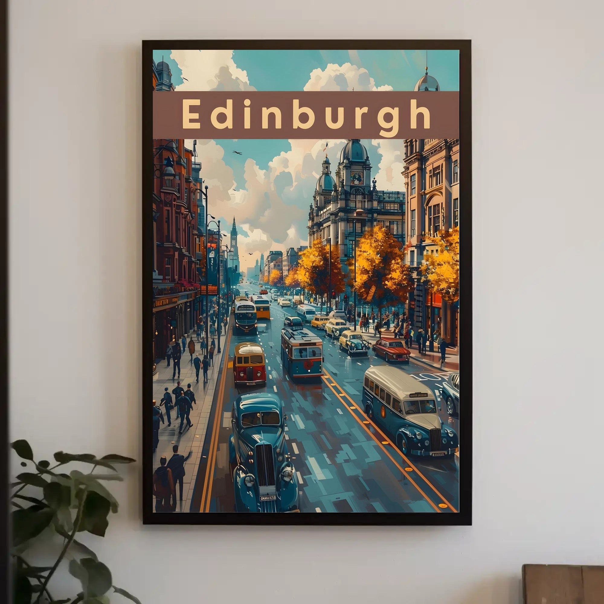 Edinburgh Cityscape: Vintage Vehicles and Autumn Charm Poster
