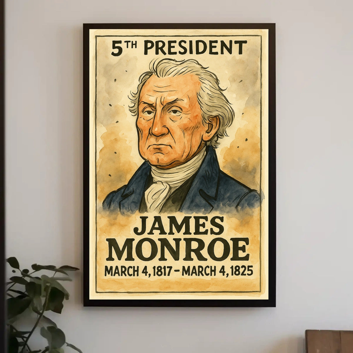 James Monroe 5th President of the United States Exaggerated Cartoon Sketch Poster