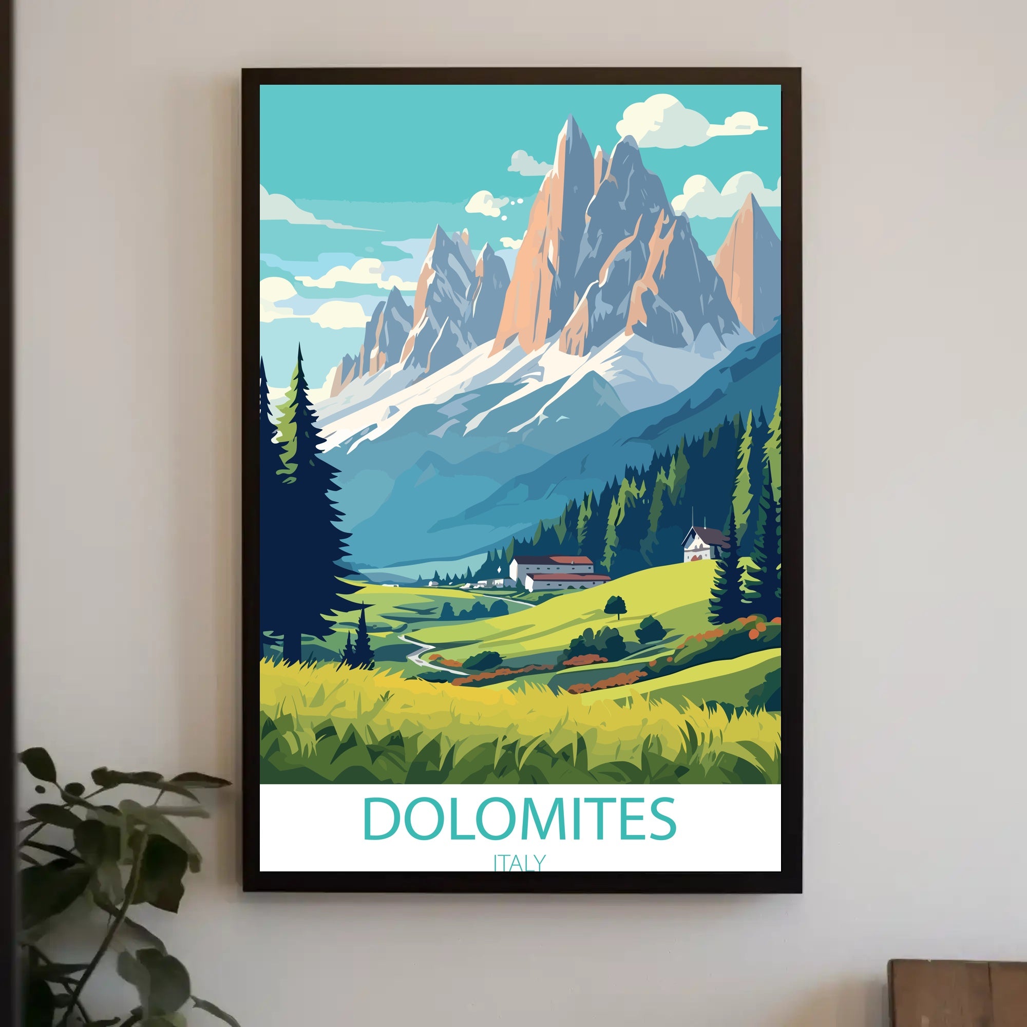 Dolomite Peaks Italy: Vintage Travel Art Poster