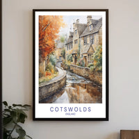 Cotswolds English Countryside Watercolor Travel Poster PosterGoat
