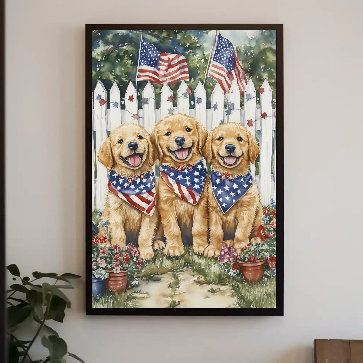 Charming Trio Of Golden Retriever Puppies Wall Art Poster