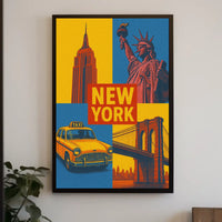 New York City Poster Vintage Landmarks Iconic Wall Art