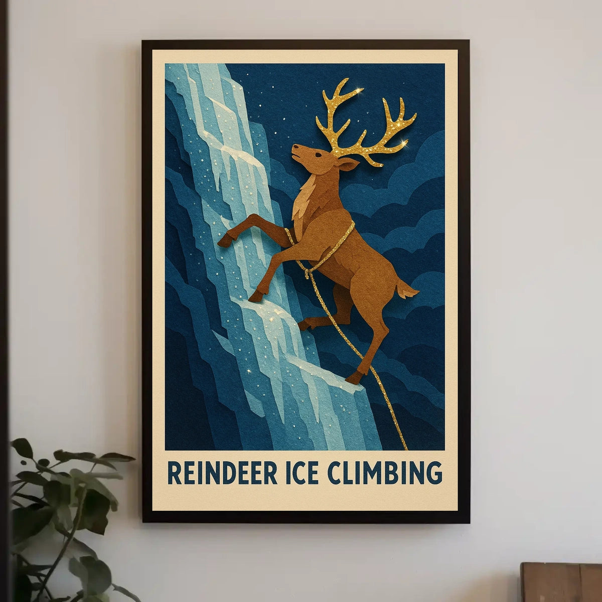 Reindeer Ice Climbing Poster