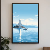 Serene Greek Coastal Church Travel Poster