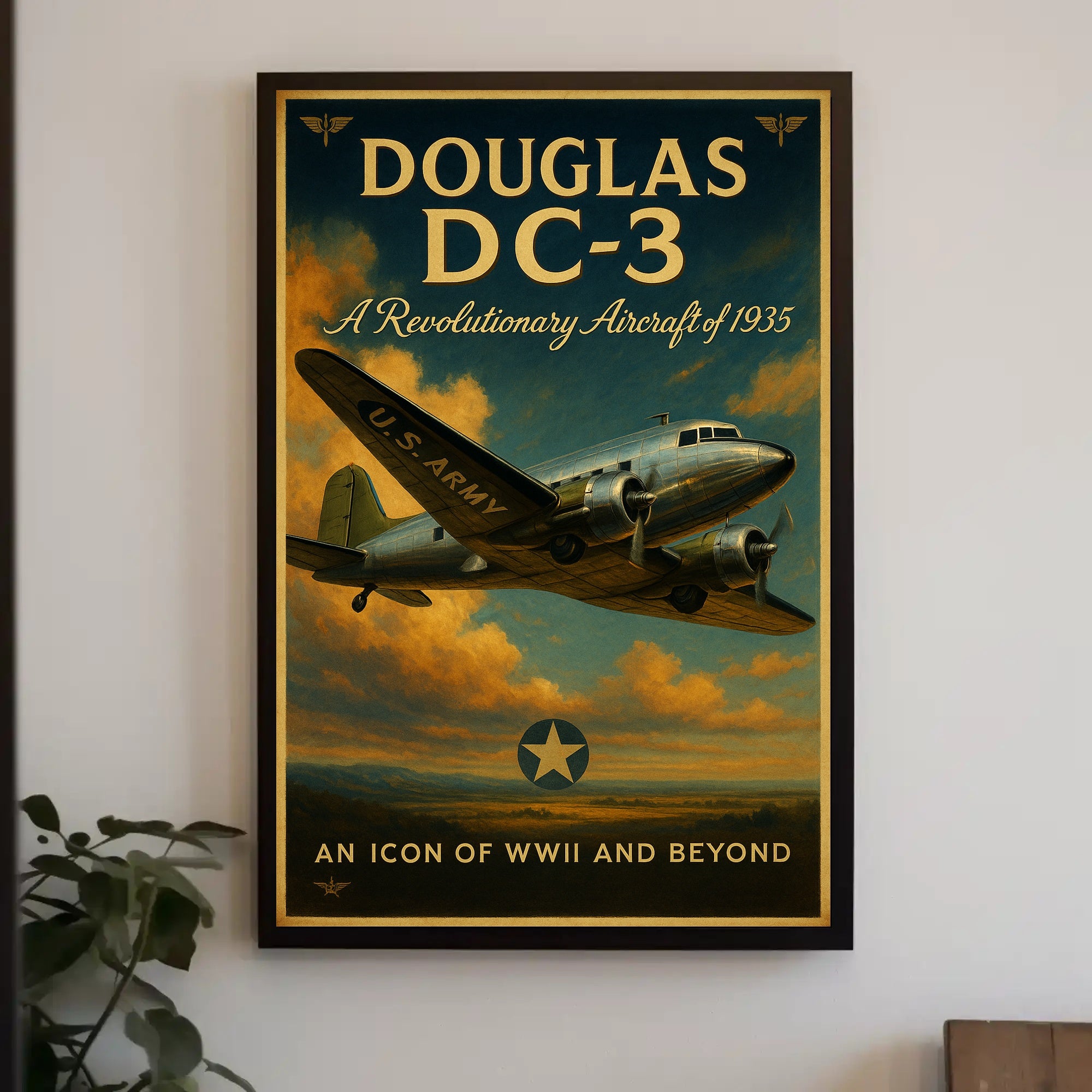 Douglas DC-3 Vintage Aircraft Poster Print
