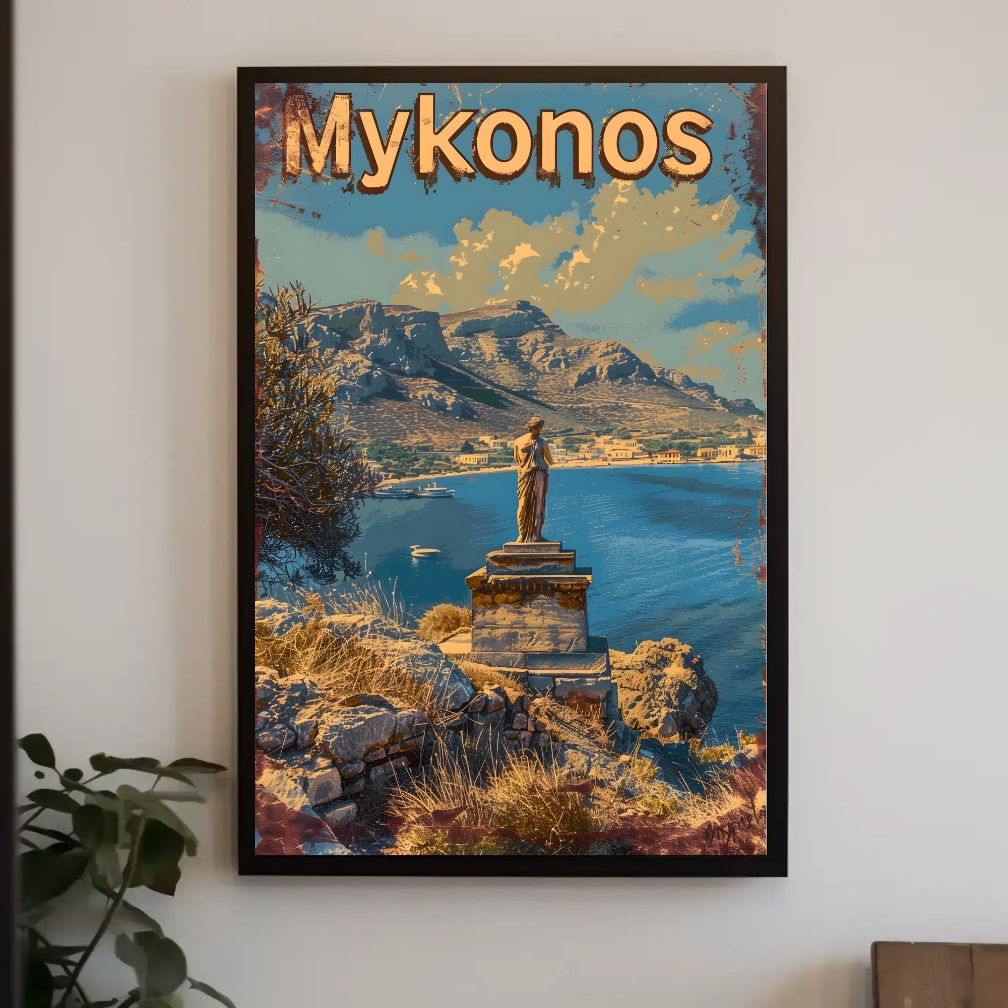 Scenic Mykonos Vintage Travel Art Poster