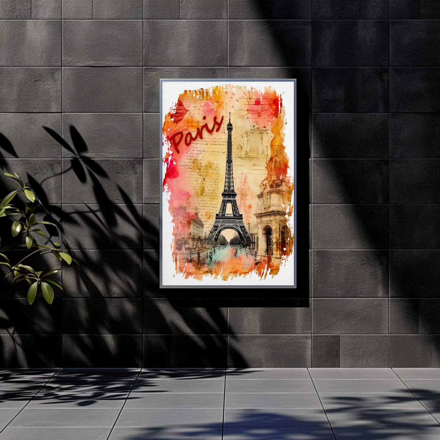 Paris Eiffel Tower Ink Sketch with Vintage Background