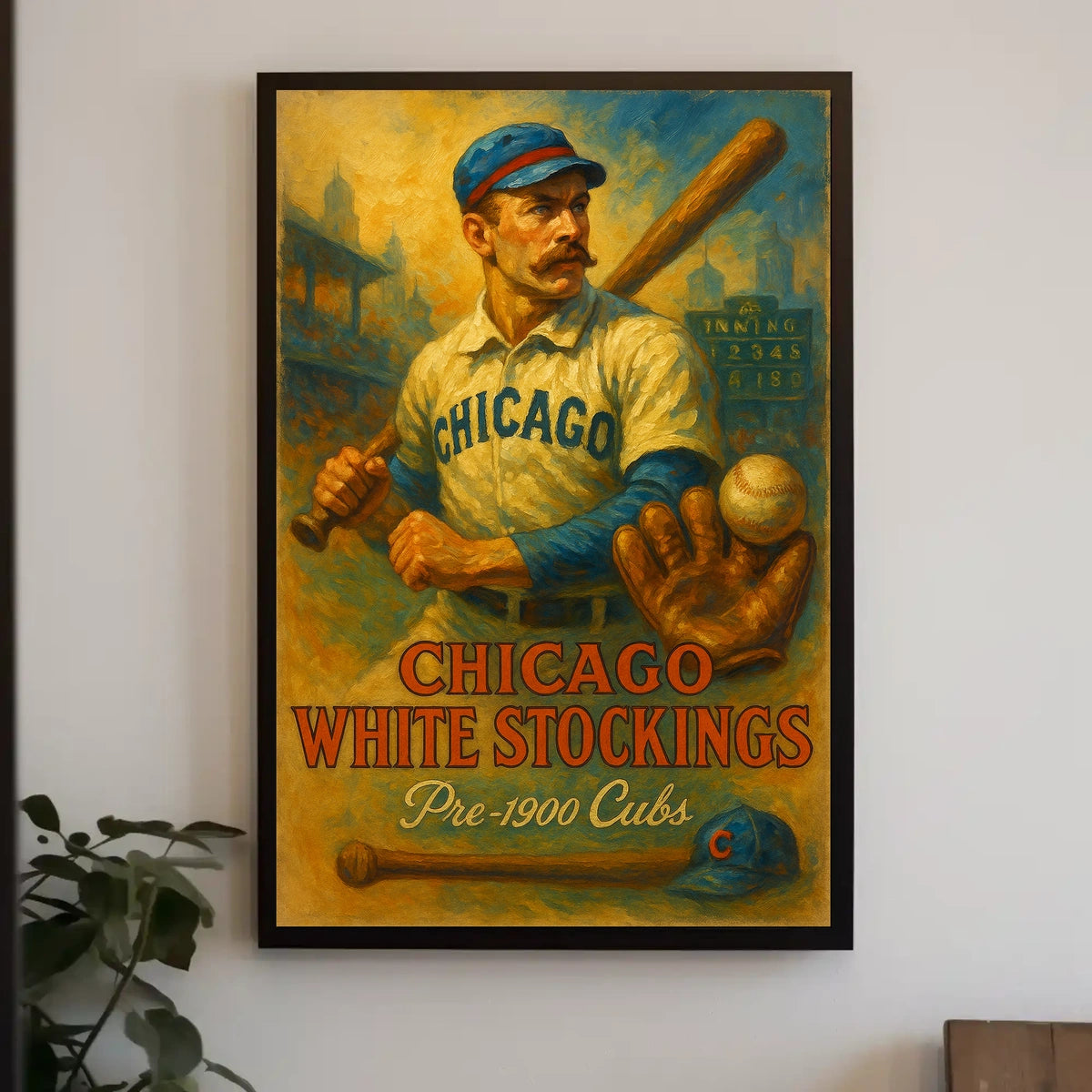 Chicago White Stockings Vintage Baseball Poster Cubs Fans