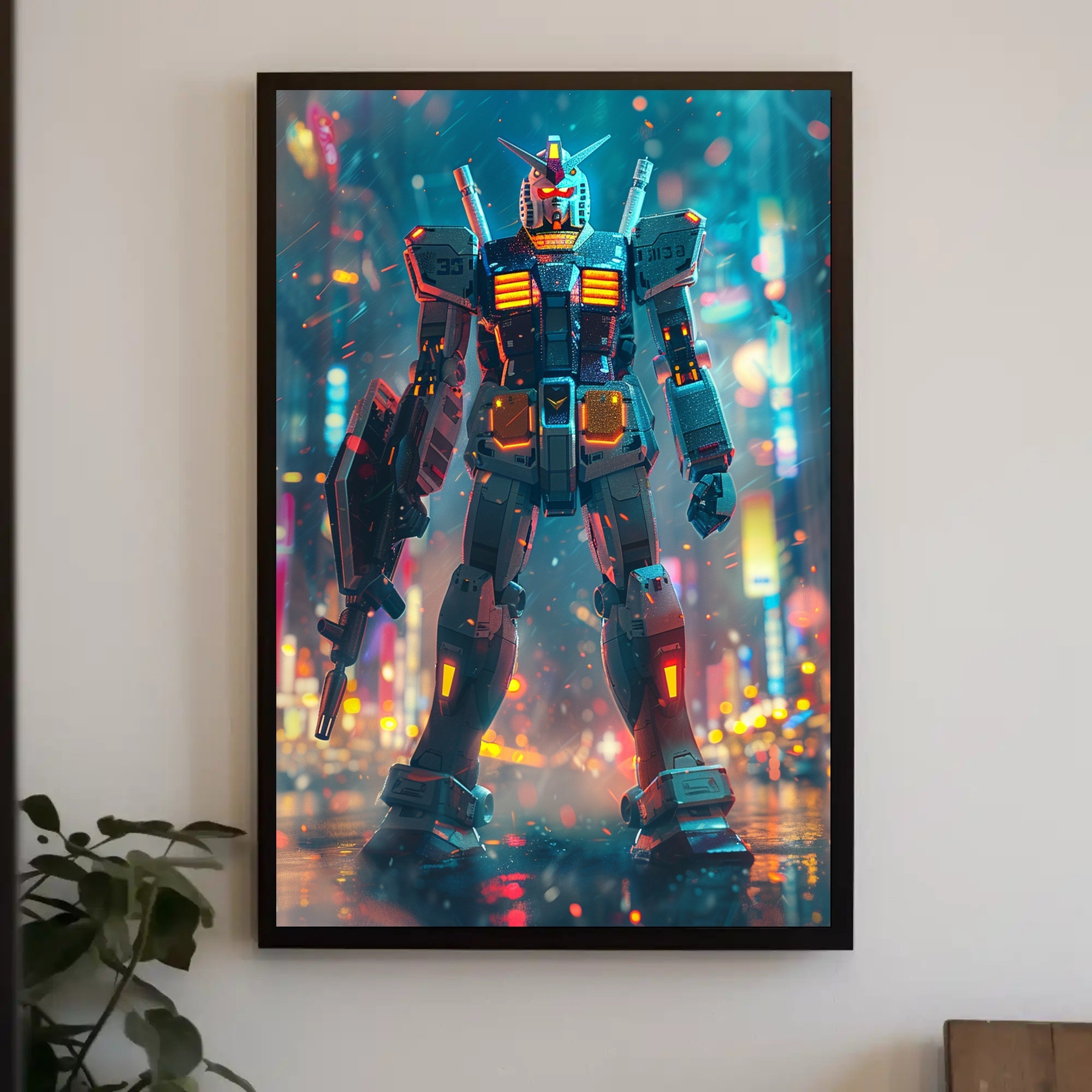Neon Mecha Warrior Art Print Poster For Home Decor PosterGoat